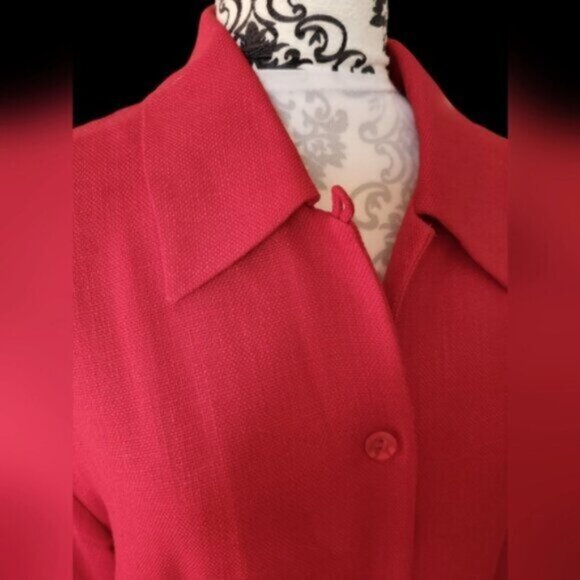 Red Linen Blend Over Shirt Women’s Sz Medium - Picture 9 of 12